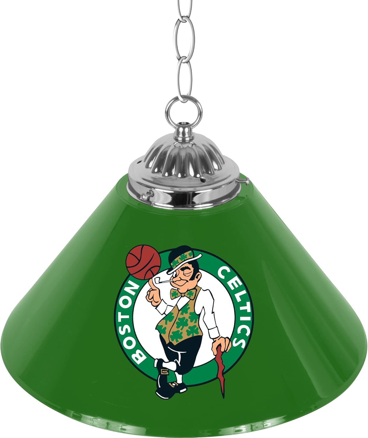Trademark Global Pendant Light - Boston Celtics Logo 14-Inch Single Hanging Lamp with Pull Chain for Bar, Garage, or Man Cave Accessories