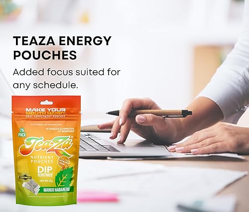 Miniatura 69 de Bolsas de energía TeaZa, salsa sin tabaco ni nicotina - Alternativa de tabaco y salsa energética masticable, inmersión saludable con sabor premium