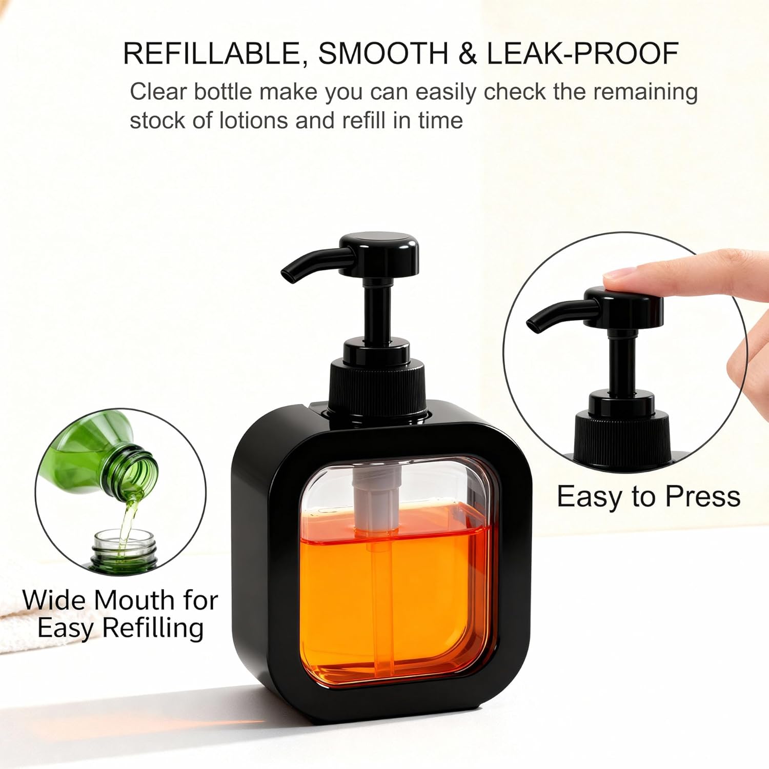 Hand Soap Dispenser with Pump, 10oz 300ml Plastic Soap Dispenser for Bathroom Kitchen, Refillable Shampoo Lotion Dish Soap Dispenser Shower Hand Washing Liquid Bottles - Image 2