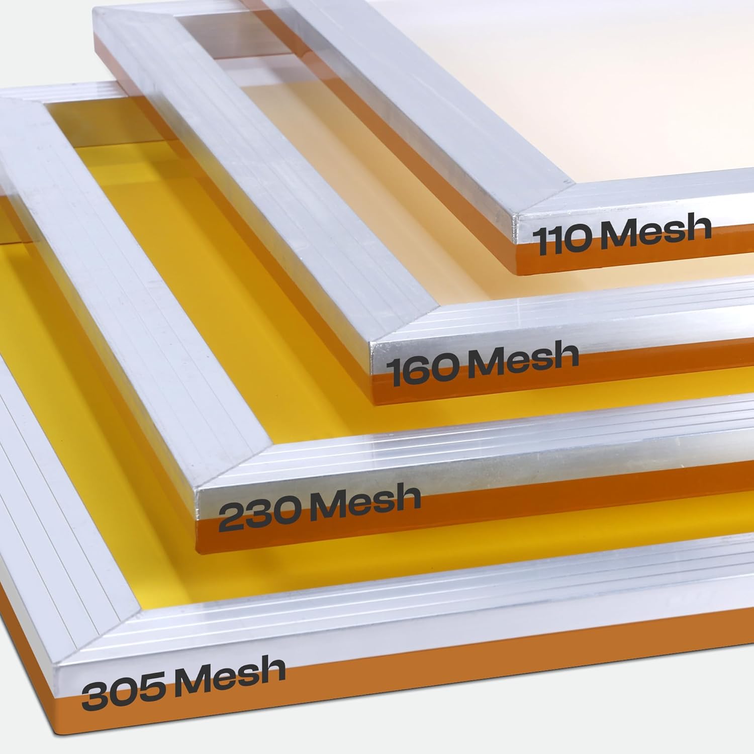Caydo 4 Pieces Large Dry Sift Screen Set, 20 x 24 Inch Aluminum Screen Printing Frames with 110, 160, 230, 305 Mesh (2 White 2 Yellow) for Screen Printing