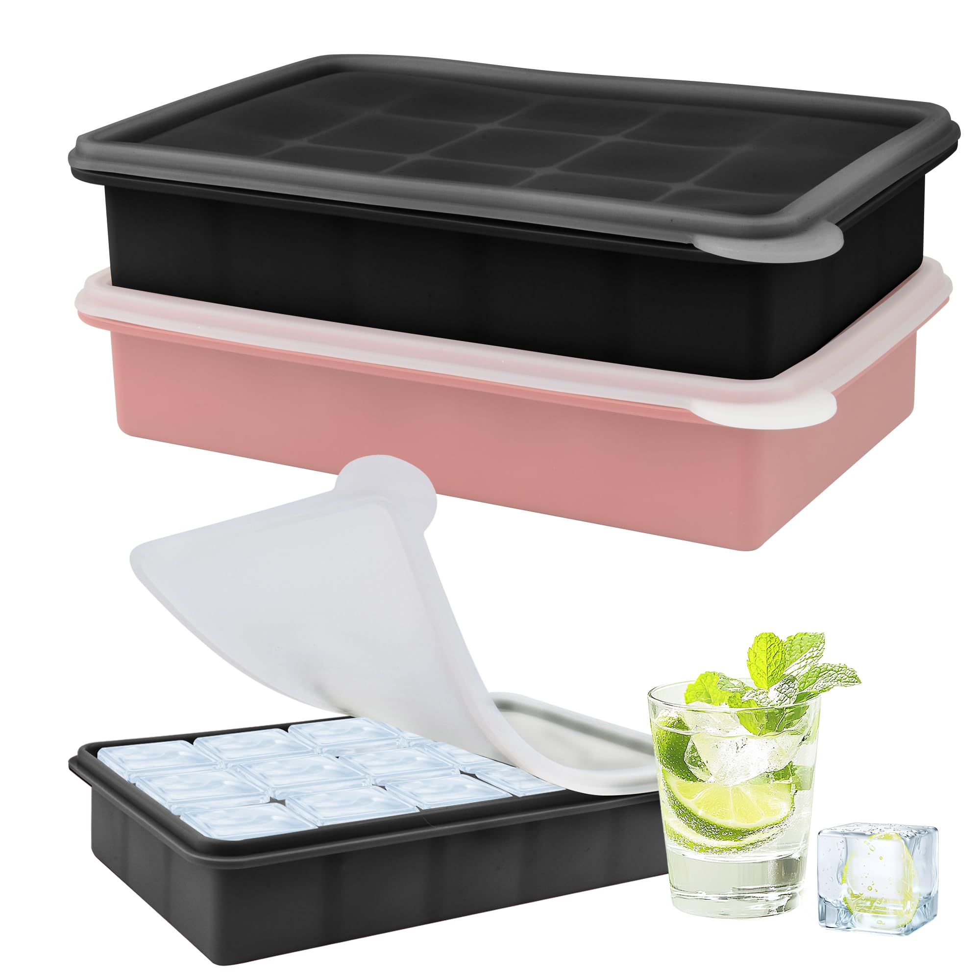 Lot De 2 Bacs À Glaçons Avec Couvercle,Bac À Glaçons En Silicone,Bacs À Glaçons Carrés Faciles À Lot De 2 Bacs À Glaçons Avec Couvercle,Bac À Glaçons En Silicone,Bacs À Glaçons Carrés Faciles À