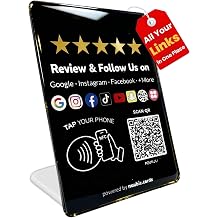 NFC Review Stand for Google & Social Media Follow Us Sign for Instagram and Facebook, NFC & QR Code Multilink Business Display to Boost Reviews & Followers, No App/No Fees