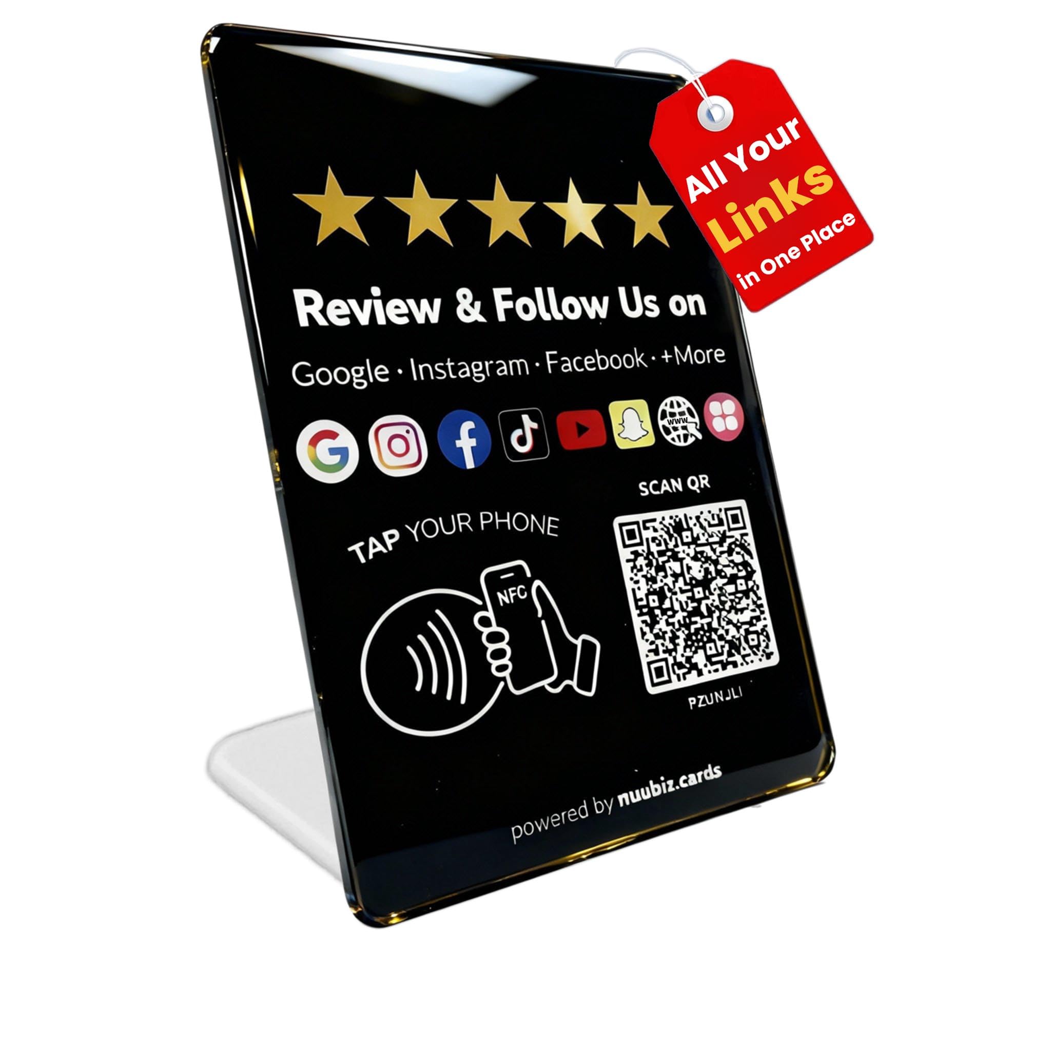 NFC Review Stand for Google & Social Media Follow Us Sign for Instagram and Facebook, NFC & QR Code Multilink Business Display to Boost Reviews & Followers, No App/No Fees