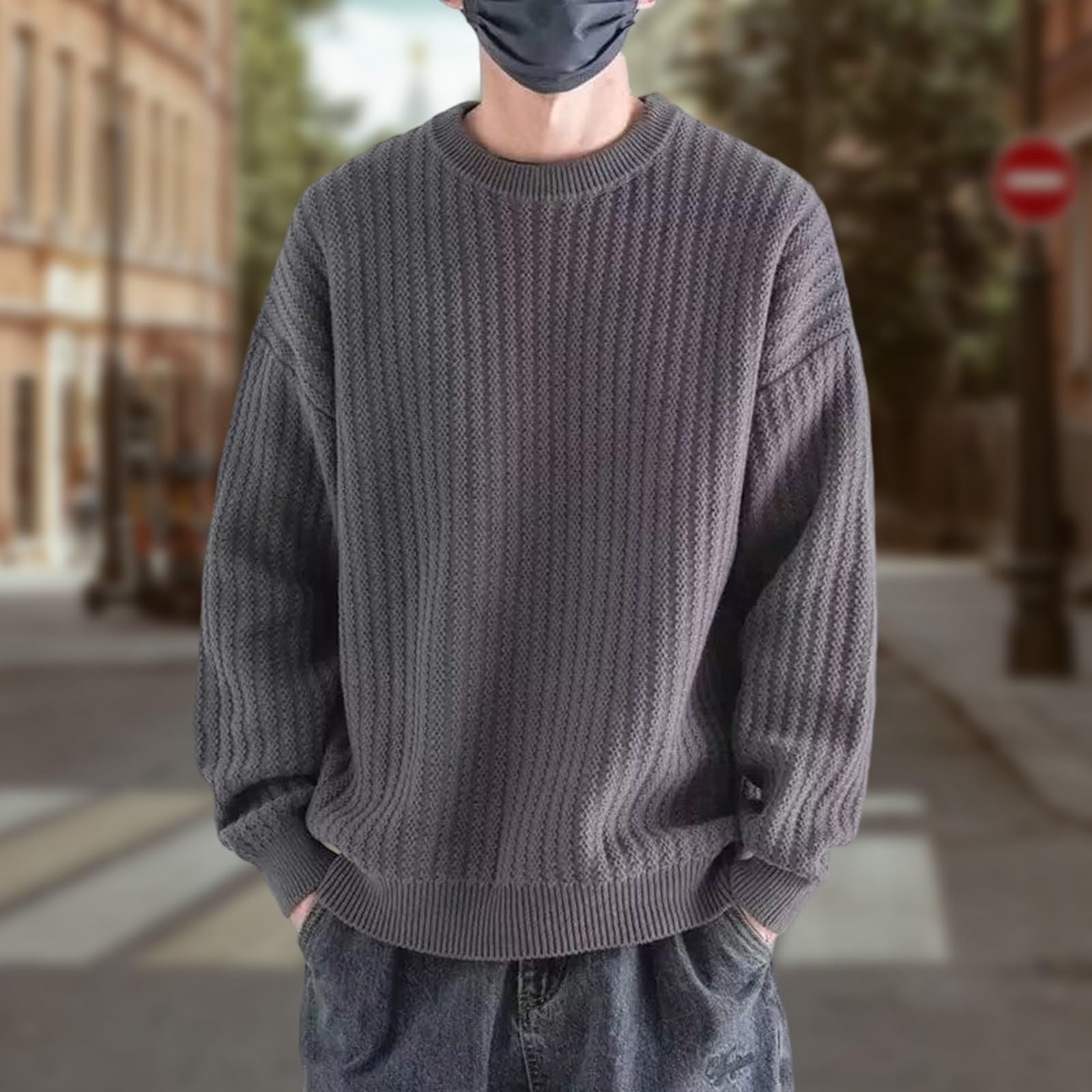 Suéter Tipo Abrigo de Punto Suave con diseño a Rayas, cómodo y cálido para el Invierno. Talla Grande.