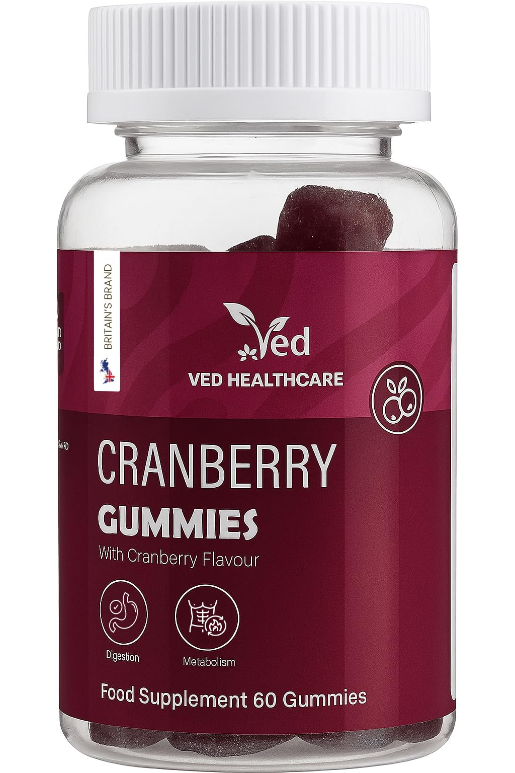 Ved Cranberry Gummies – 60 Vegan Gummies, High-Strength Cranberry Extract, Natural Flavor – Urinary Tract &amp; Bladder Health Support – Non-GMO, Gluten-Free, Vegetarian, 1 Month Supply