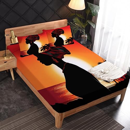 Miniatura 2 de Juego de sábanas de tamaño individual para mujer africana, sábanas afro, microfibra suave, bolsillo profundo, sábanas y fundas de almohada