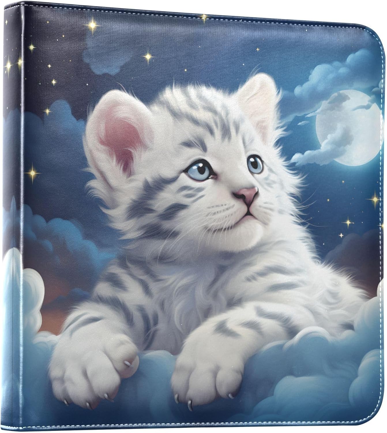 JIPONI Cute Snow Tiger Moon Large Photo Album, DIY Leather Cover Scrapbook Albums for 4x6 5x7 6x8 Pictures, Self Adhesive Memory Book for Wedding, Baby, Family