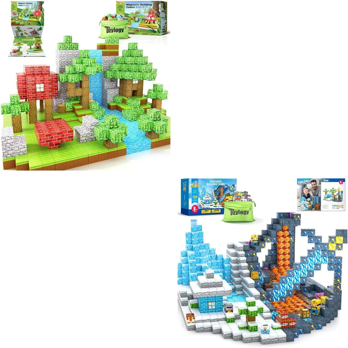 220PCS Magnetic Blocks-Build Mine Magnet World Forest Ice Mine Toys Set, Magnet Blocks Classroom Must Haves Construction Toys for Toddlers Gifts for 3+ Years Old Girls Boys