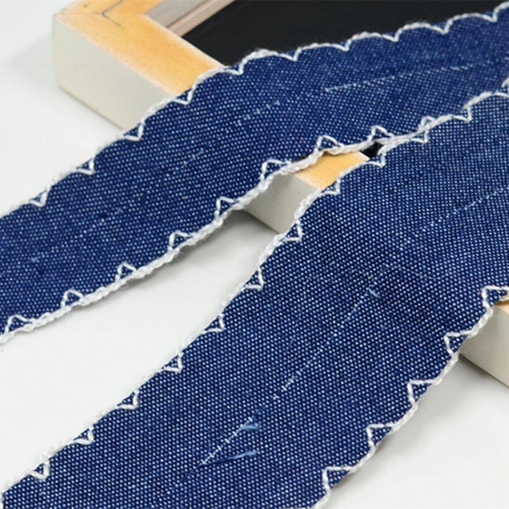 MERISHOPP 2 Yards Denim Jean Ribbon Trim Fabric for DIY Hair Bow Decoration Navy 40mm 1