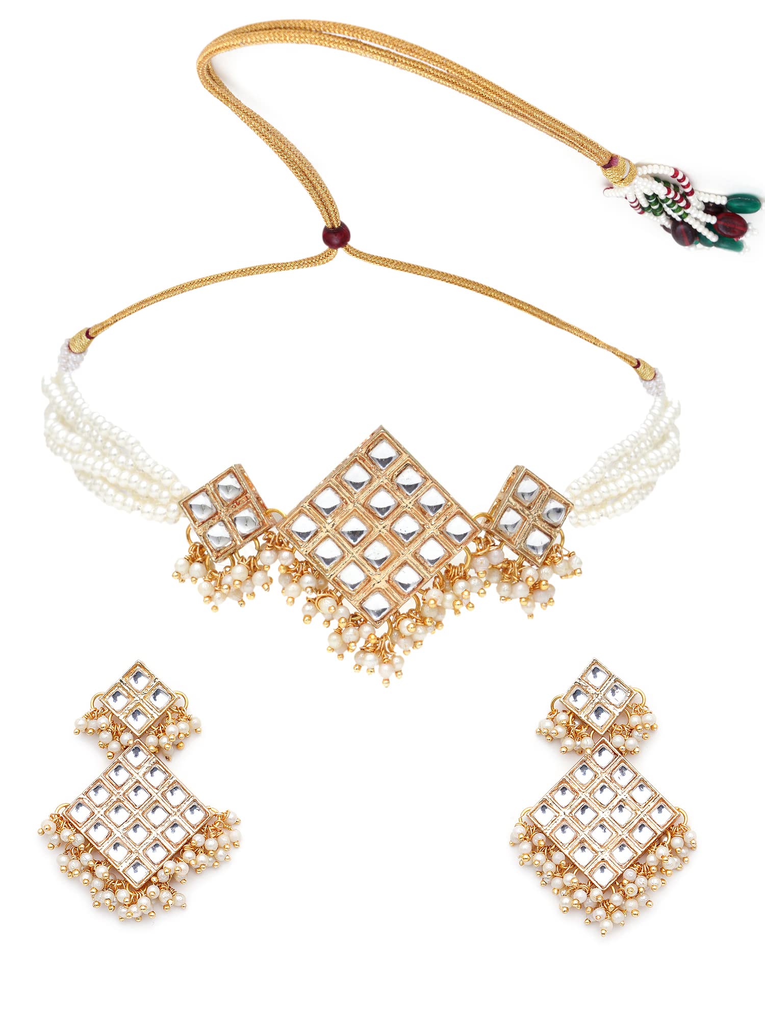 Karatcart Womens Gold Plated Kundan and Pearl Beaded Choker Necklace Set (B09XF79K46) Amazon Price History, Amazon Price Tracker