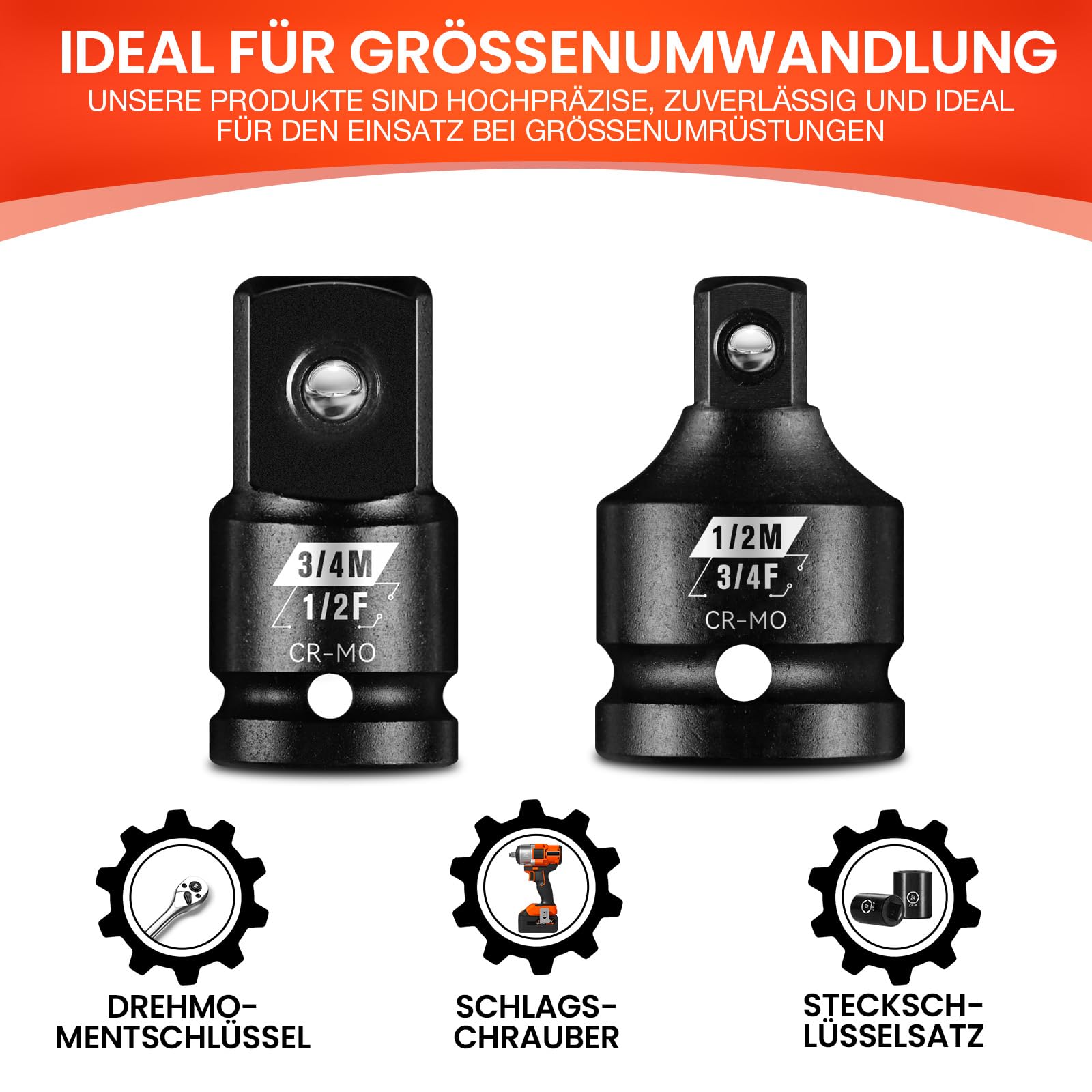 2-tlg. Stecknuss Adapter Set, 3/4 zoll auf 1/2 zoll, 1/2 zoll auf 3/4 zoll Schlagadapter, Chrom-Molybdän-Stahl, Kraft-Adapter für Ratschen & Steckschlüssel