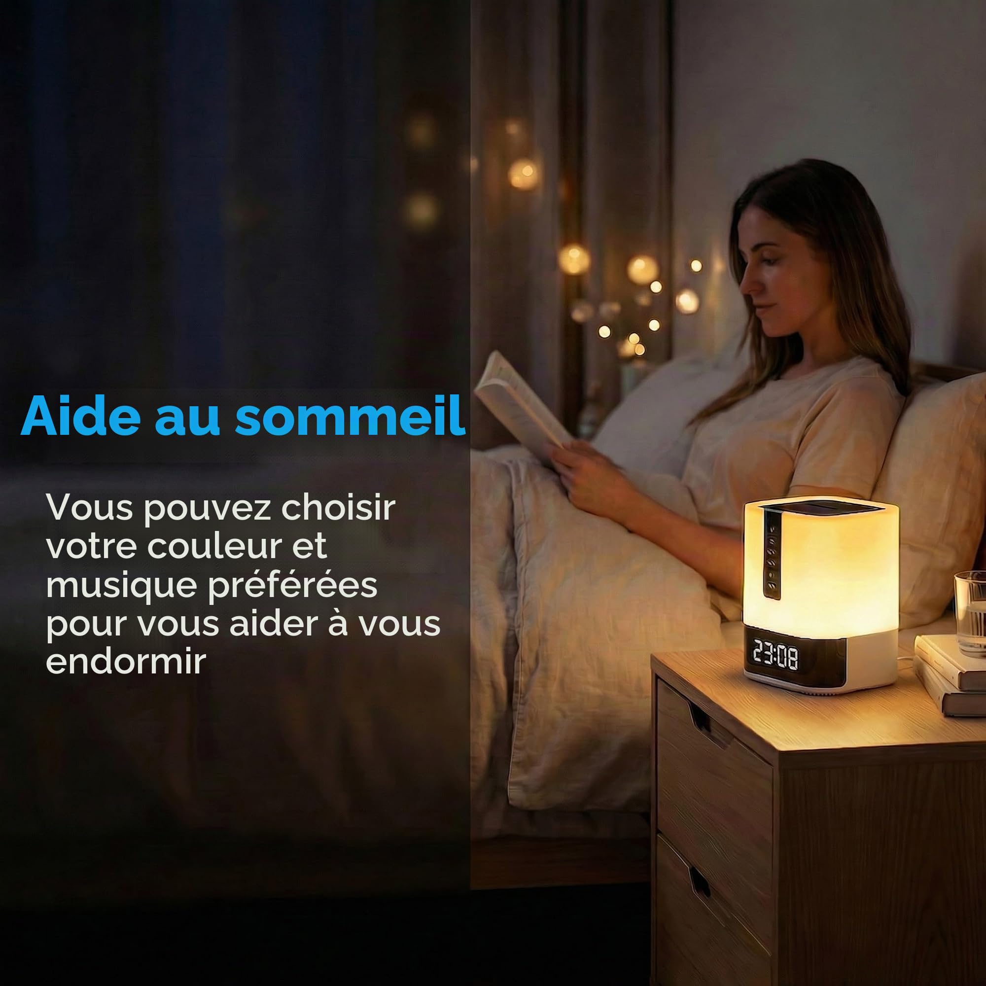 Hetyre Veilleuse Bluetooth 5 en 1, contrôle tactile, lampe de chevet à intensité variable, réveil pour chambre à coucher, meilleure idée de cadeau d'anniversaire pour adolescents/garçons de 10, 11,