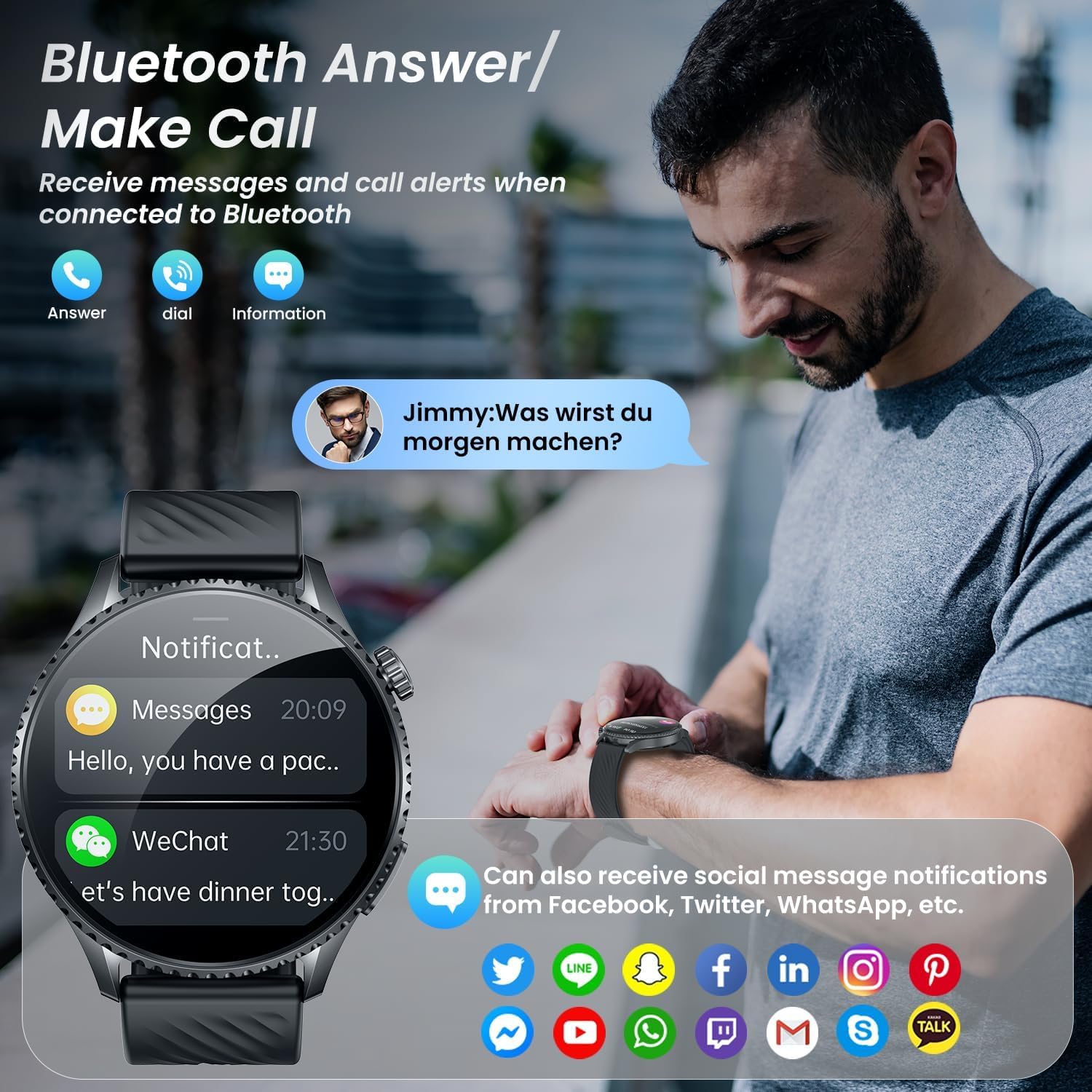 Smartwatch Reloj Inteligente Hombre con ECG: 1,56" AMOLED Smart Watch con Llamadas IP67 Frecuencia Cardíaca Spo2 Presión Arterial Sueño Bluetooth Pulsera Fitness deportivo 440mAh para Android iOS