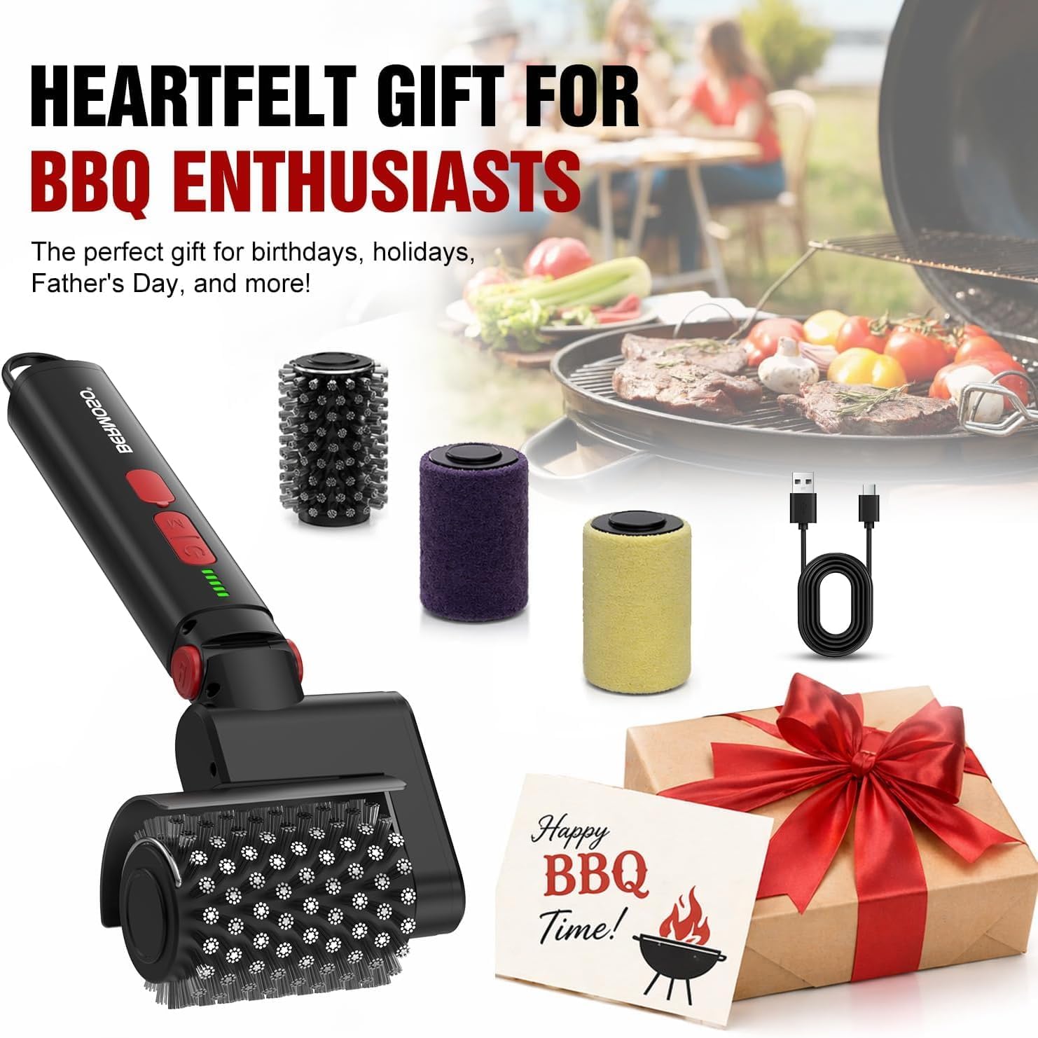 Electric Grill Brush, Cordless BBQ Grill Cleaner Tool With 3-Speed for Burnt Grease, Anti-Shedding Safe Wire, 150+ Min Runtime & Waterproof, Effortless Grill Brush for Backyard Barbecue Outdoor Grills