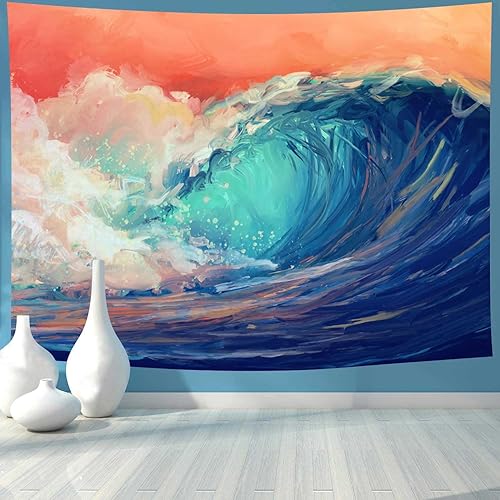 Miniatura 3 de TYTYUU RGTGJTY75 - Tapiz de olas oceánicas, pintura 3D, gran ola, azul, mar, surf, playa, abstracto, playa, 60 x 40 pulgadas, para colgar en la