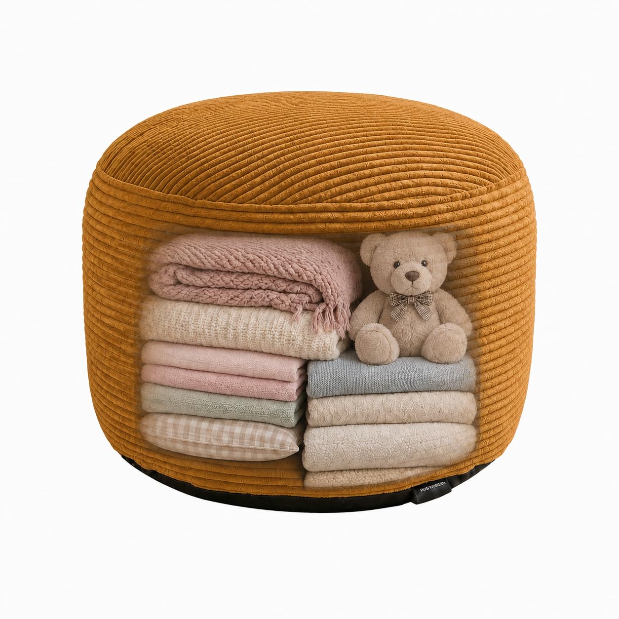 Storage Pouf Cover, No Filler, Corduroy, Caramel Brown, 24 Inch