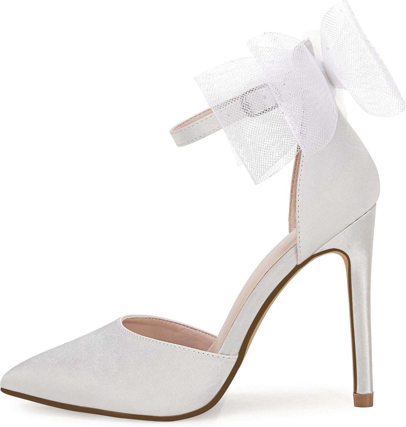 Coutgo Women's Closed Pointed Toe High Heels with Bow Knot Ankle Strap Satin Stiletto Pumps - Image 4