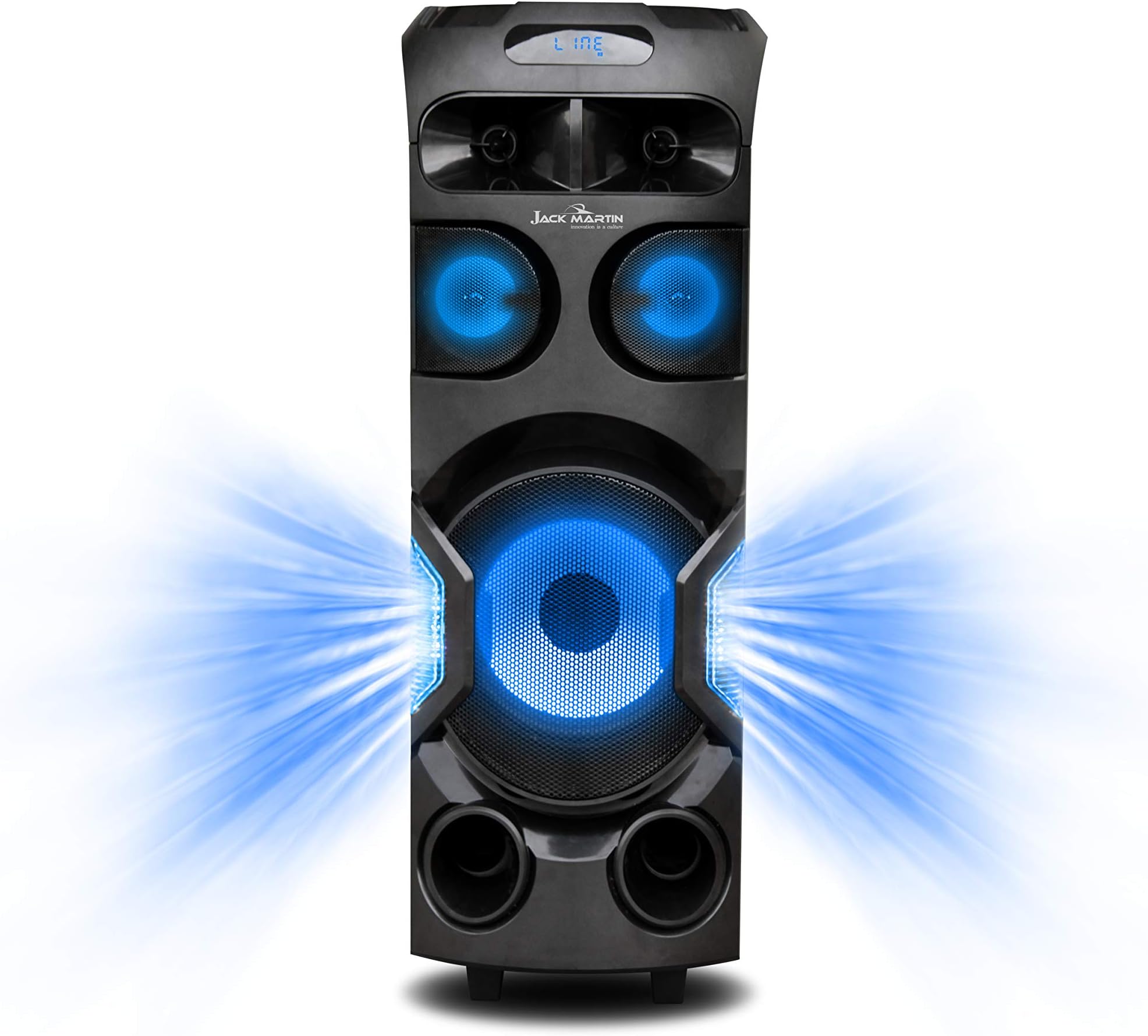 Jack Martin Party Speaker Inferno with Powerful 10" Woofer and Wireless Mic with Ambient Lights.