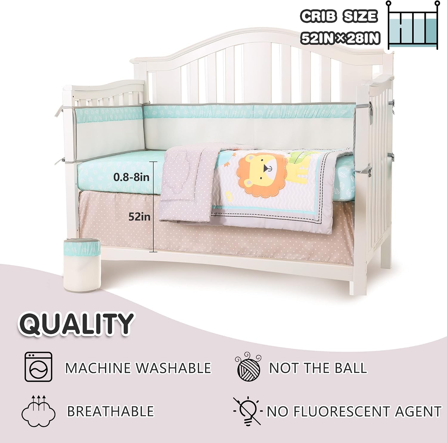 Honkaii Jungle Crib Bedding Set 7pcs for Boys Girls, Baby Nursery Bedding Set, Crib Fitted Sheet, Comforter, Crib Skirt and Rail Guard Included for Standard Size Crib (Gray) : Baby