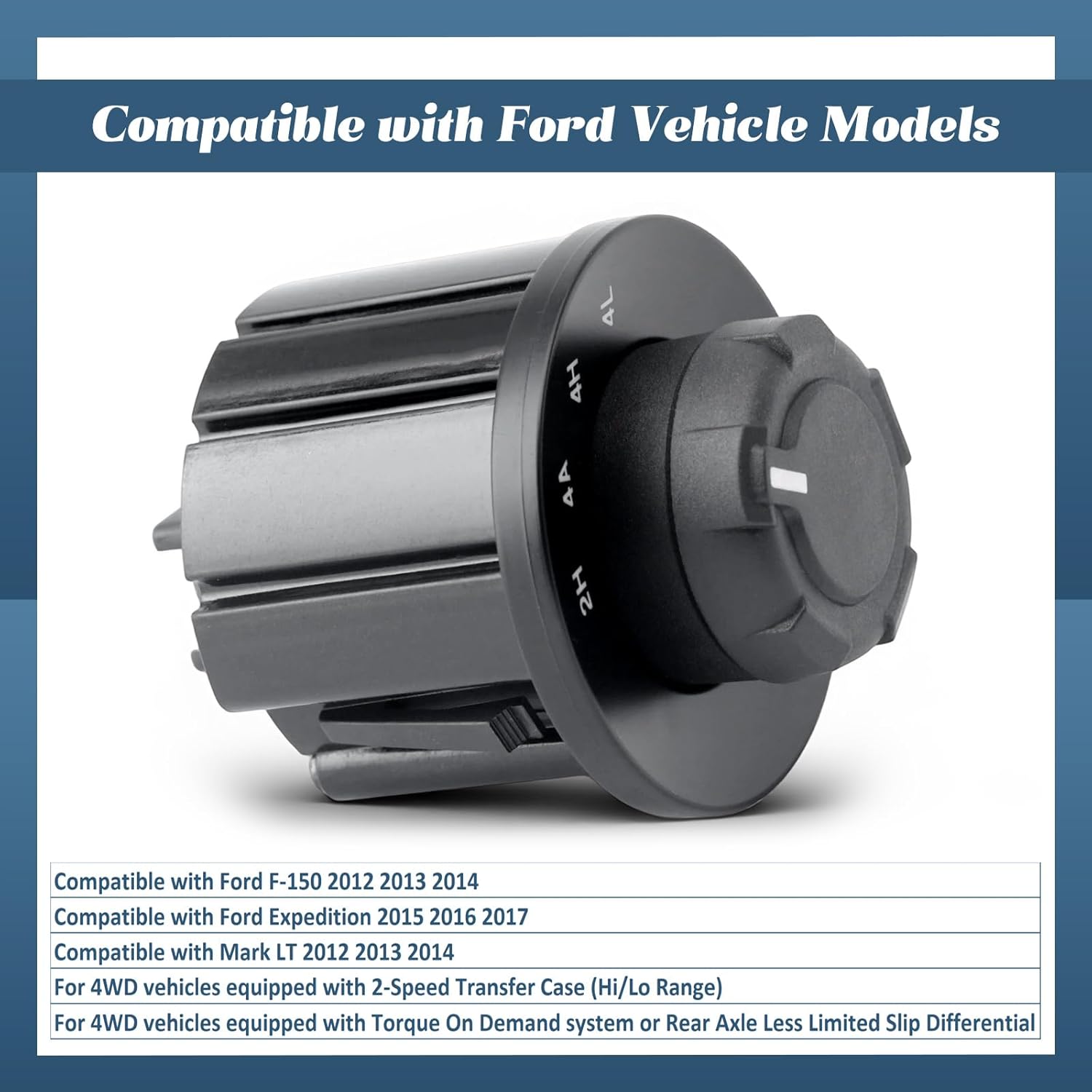 4WD 2-Speed 4x4 Transfer Case Control Switch Knob Replacement for Ford F-150 2012-2014 for Expedition 2015-2017 for Mark LT 2012-2014 Black Manual Rotary Part Replaces CL3Z-14B166-DA