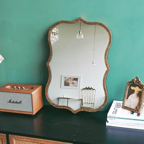Miniatura 2 de Espejo rectangular de 15.7 x 23.6 pulgadas con marco de hierro, espejo de baño vintage para montar en la pared, estilo nostálgico europeo retro,