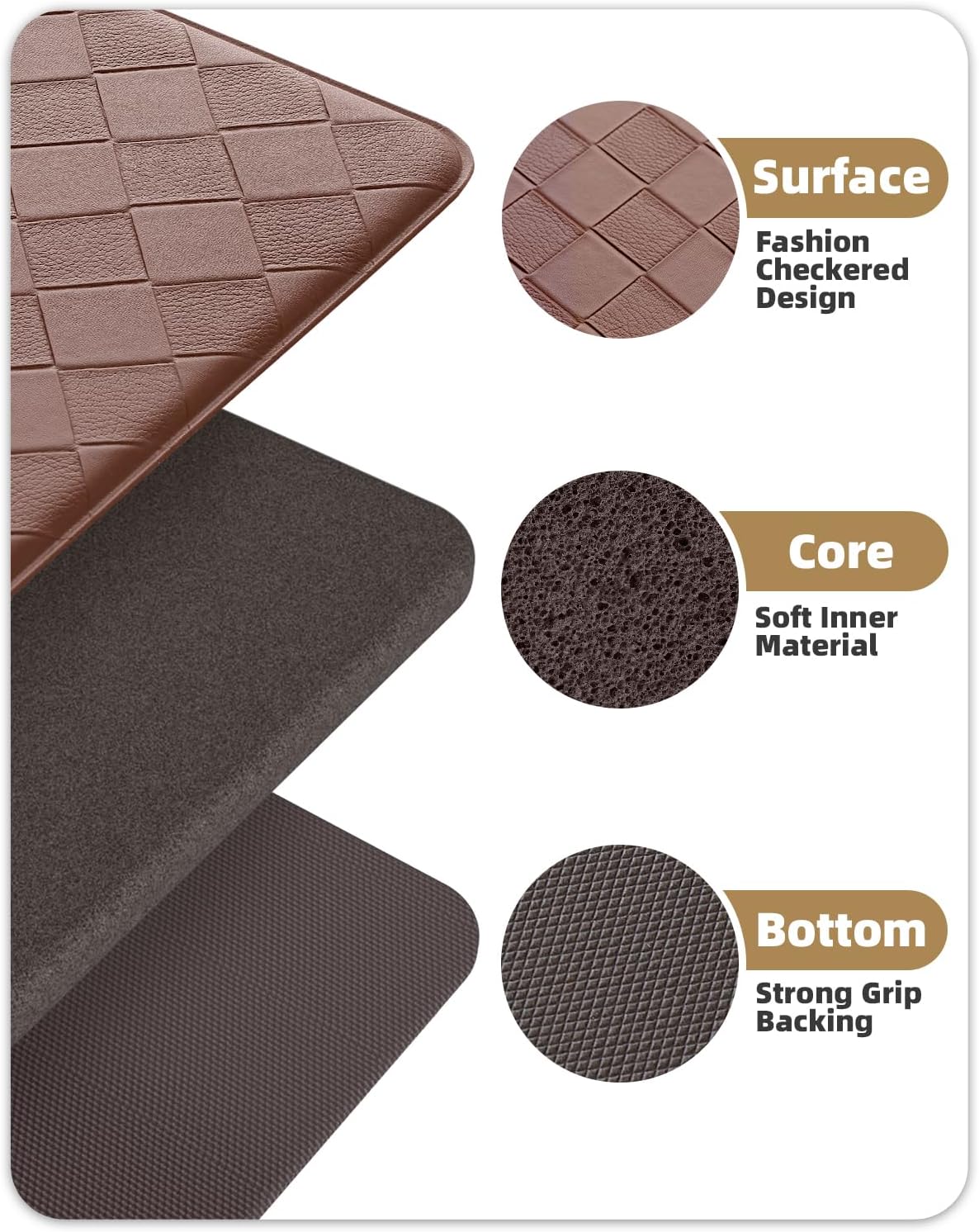 Color&Geometry Anti Fatigue Cushioned Kitchen Floor Mats,17"X71",Long Runner Rug Non Slip Waterproof,Memory Foam Padded Standing Mat for Front Sink,Brown
