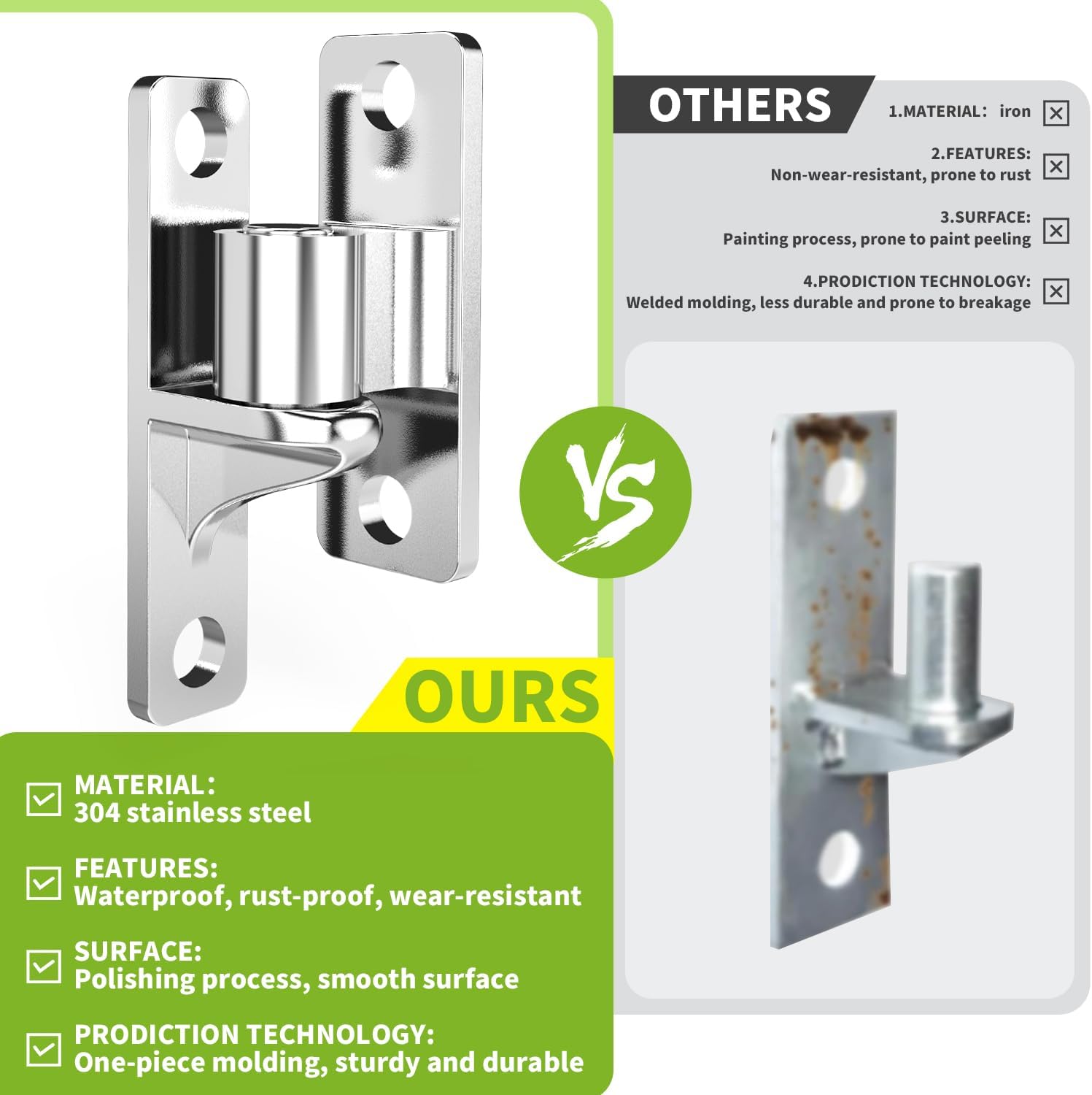 2 Pack 304 Stainless Steel Heavy Duty Gate Hinges - Non-Welding One-Piece Design with 5/8" Pin, 600lbs Capacity for Farm Gates, Wooden Fences, Barn Gates (Screws Not Included) (2 Pack)