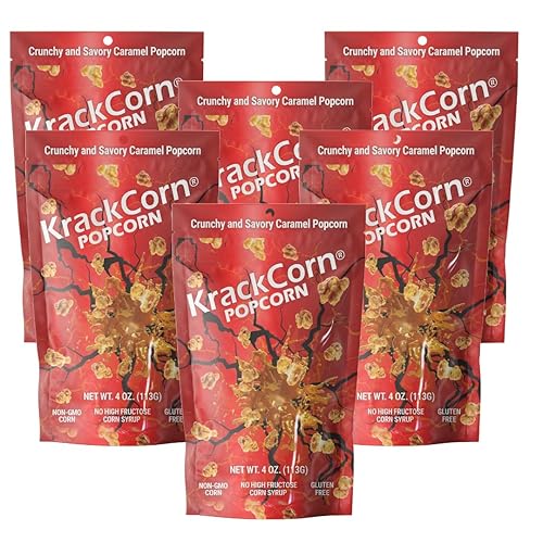 KrackCorn Palomitas de maíz de caramelo, bocadillos dulces y salados de palomitas de maíz con sabor gourmet, sin gluten, maíz con caramelo sin OMG,