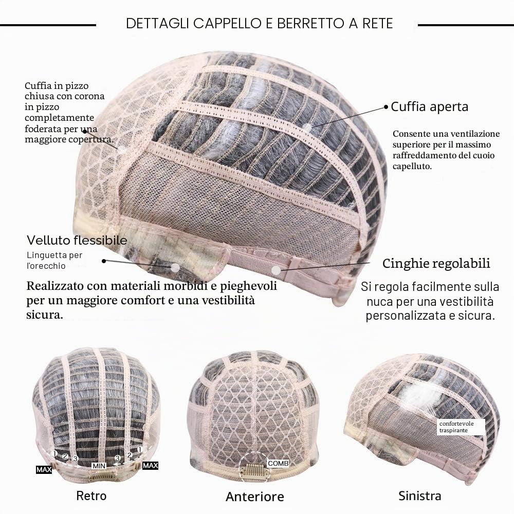 HAIRCUBE Parrucche per capelli umani per donne Abbastanza corte parrucche grigie per donne bianche