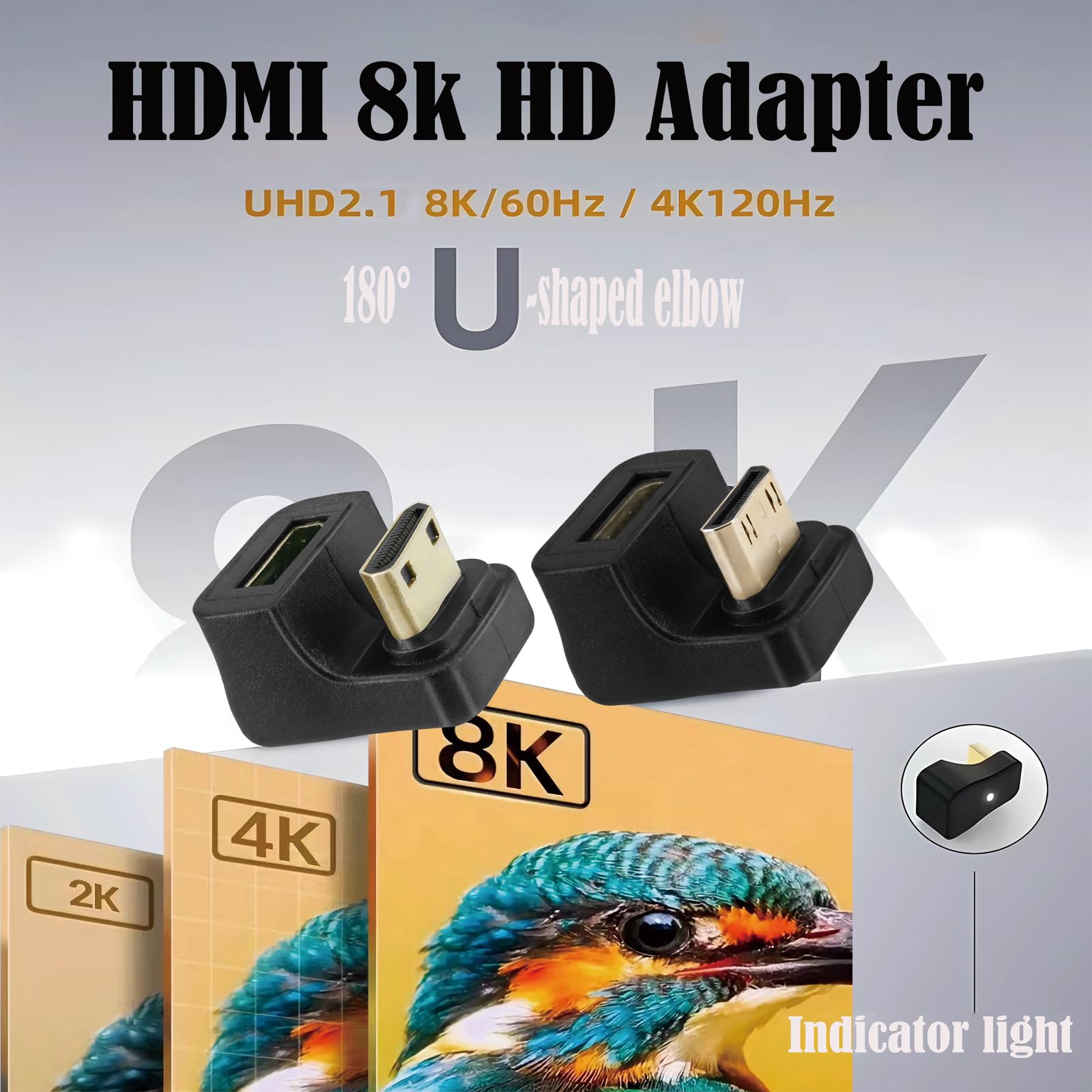 Mini prolunga HDMI ad angolo verso il basso, adattatore mini HDMI a forma di U a 180 gradi 8K, convertitore mini HDMI UHD2.1 da maschio a femmina, supporta trasmissione bidirezionale 48 Gbps