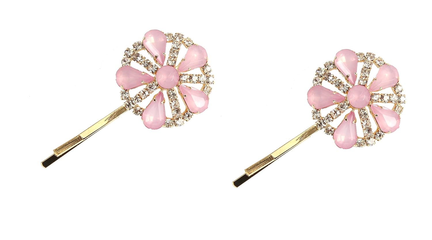 Caravan Pink Rose Design of Swarovski Rhinestone Bobby Pin Pair