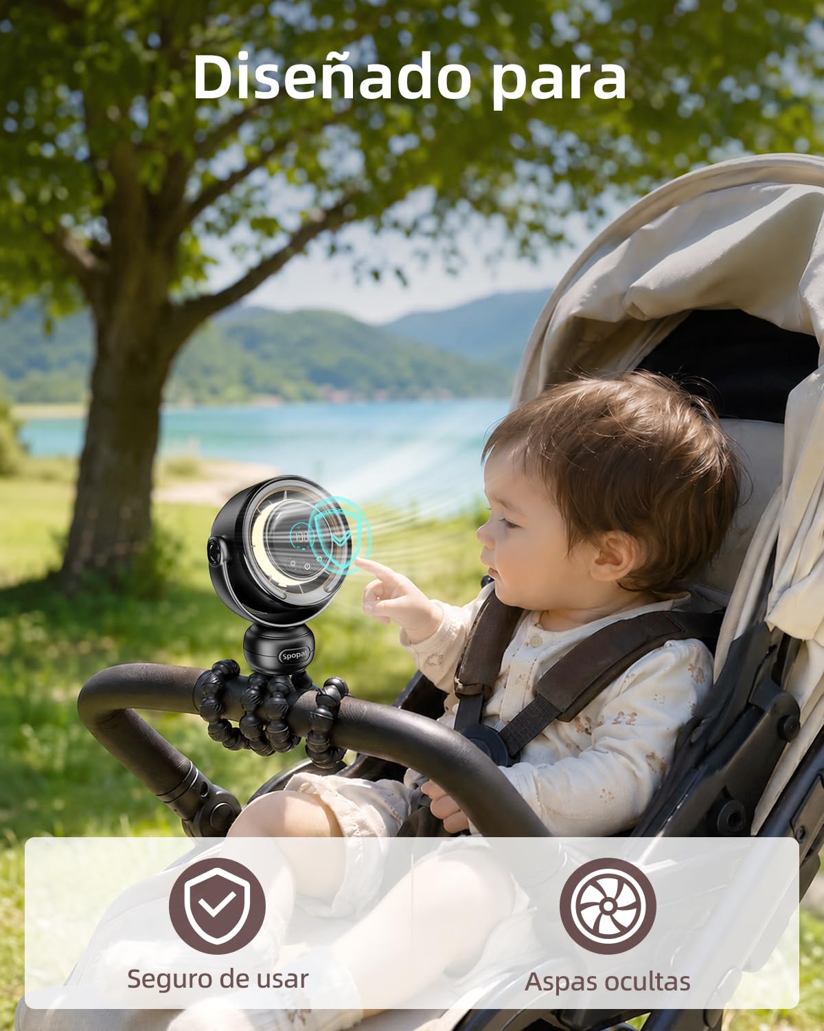 Spopal Ventilador Portátil Para Cochecito, Recargable Ventilador para Bebe | Luz Nocturna y Pantalla LED, 100 Velocidades, 3 Modos, 120°Rotación, 4000mAh, Portatil Ventilador Para Viajes, Cunas, Coche