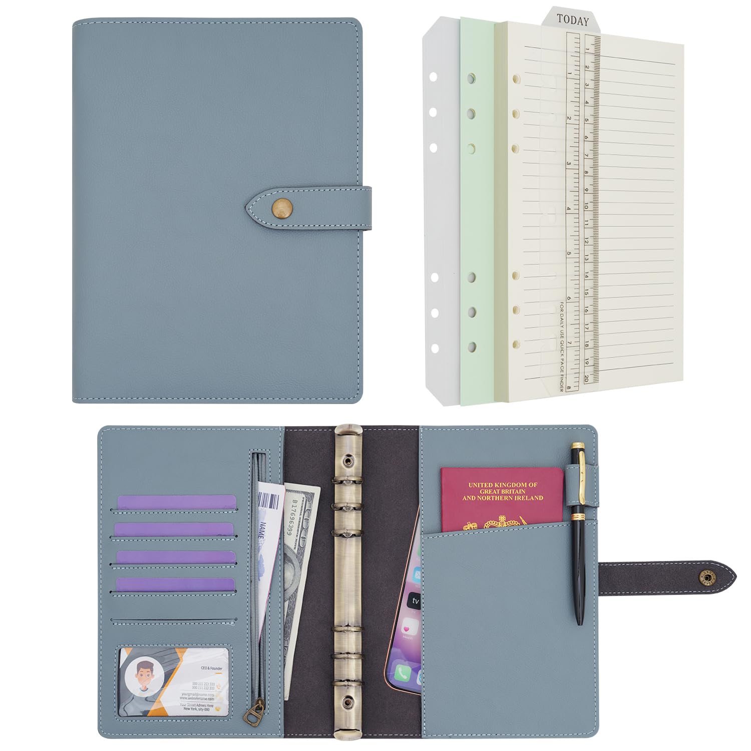 A5 Binder Refillable Diary Notebook Journal Planner Organizer, Blue