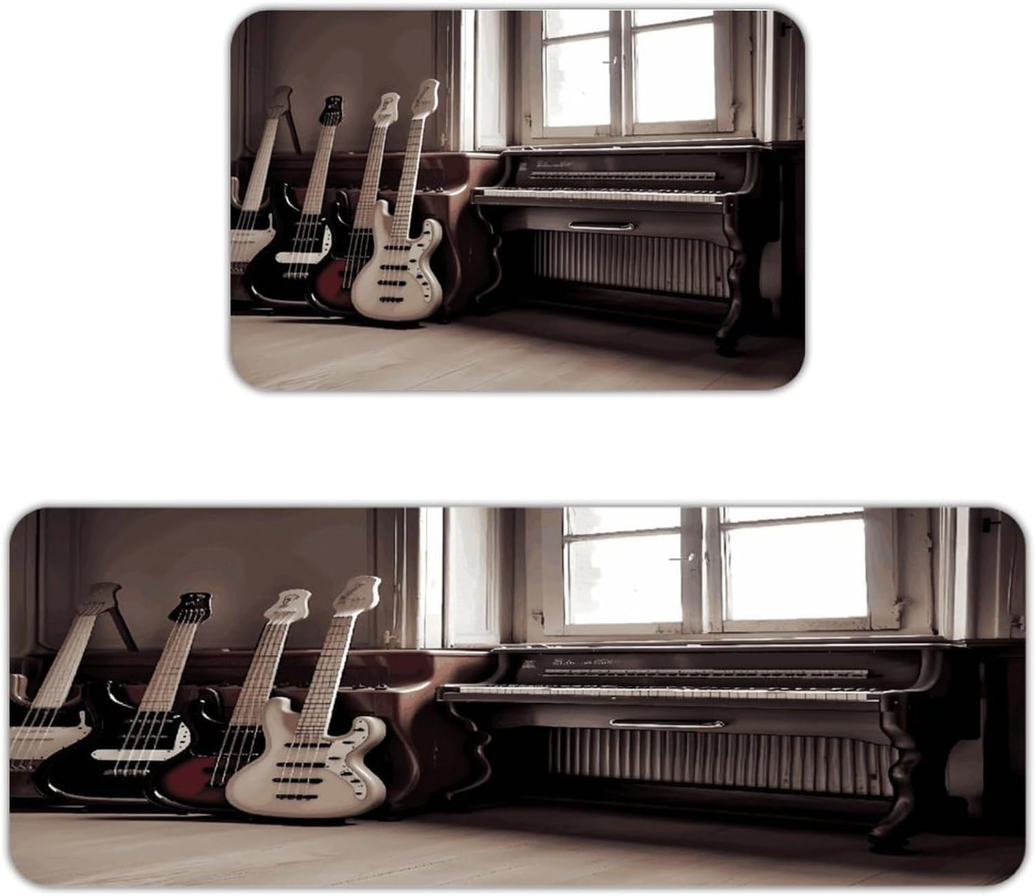 Guitar Bass Music Musical Instruments Kitchen Mat Set of 2 Personalized Comfort Floor Mats Anti-Fading Flannel Rug Durable Non-Slip Kitchen Rugs Heavy Duty Standing Mat for Kitchen Laundry Bathroom