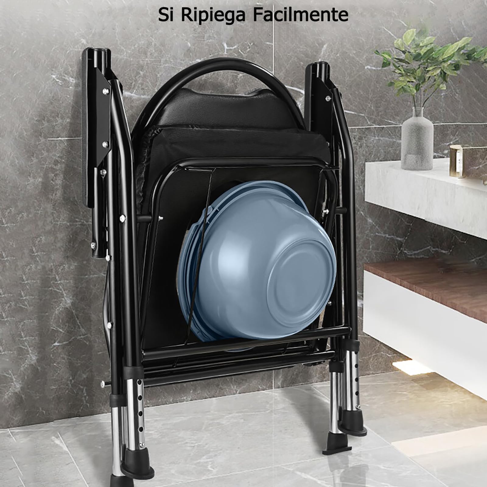NJUN Sedia Comoda WC per Anziani, sedia con braccioli Regolabile in altezza, Bagno Sedia Pieghevole con Schienale, Piedini antiscivolo, Portata 400 kg