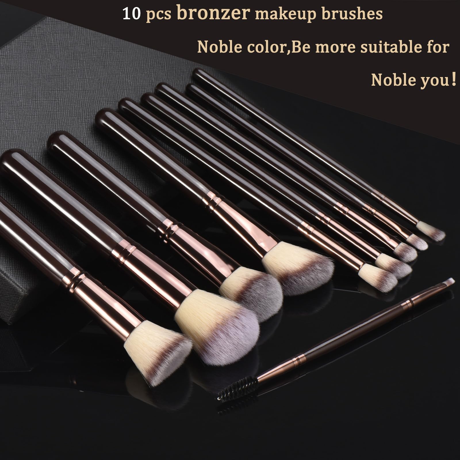 10 schwarze Make-up-Pinsel aus Kaffeeholz, Premium-Kunsthaar, Foundation-Pinsel, loses Puder, Rouge, Lidschatten, Augenbrauenpinsel-Set