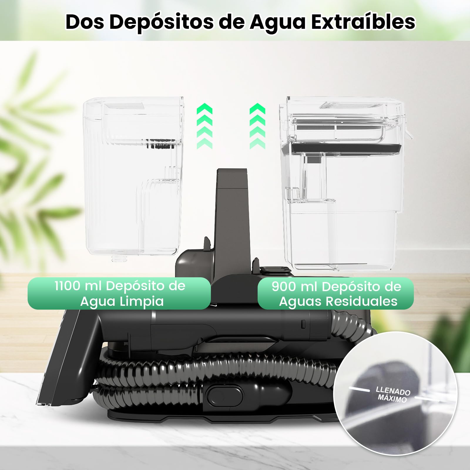 COSTWAY Aspiradora de Agua Tapiceria, Vaporeta Limpieza Hogar de 1800W, 17 kPa, Depósito Agua Limpia de 1,1 L y Agua Sucia de 0,9L, Limpiador a Vapor con Agua Fría y Caliente