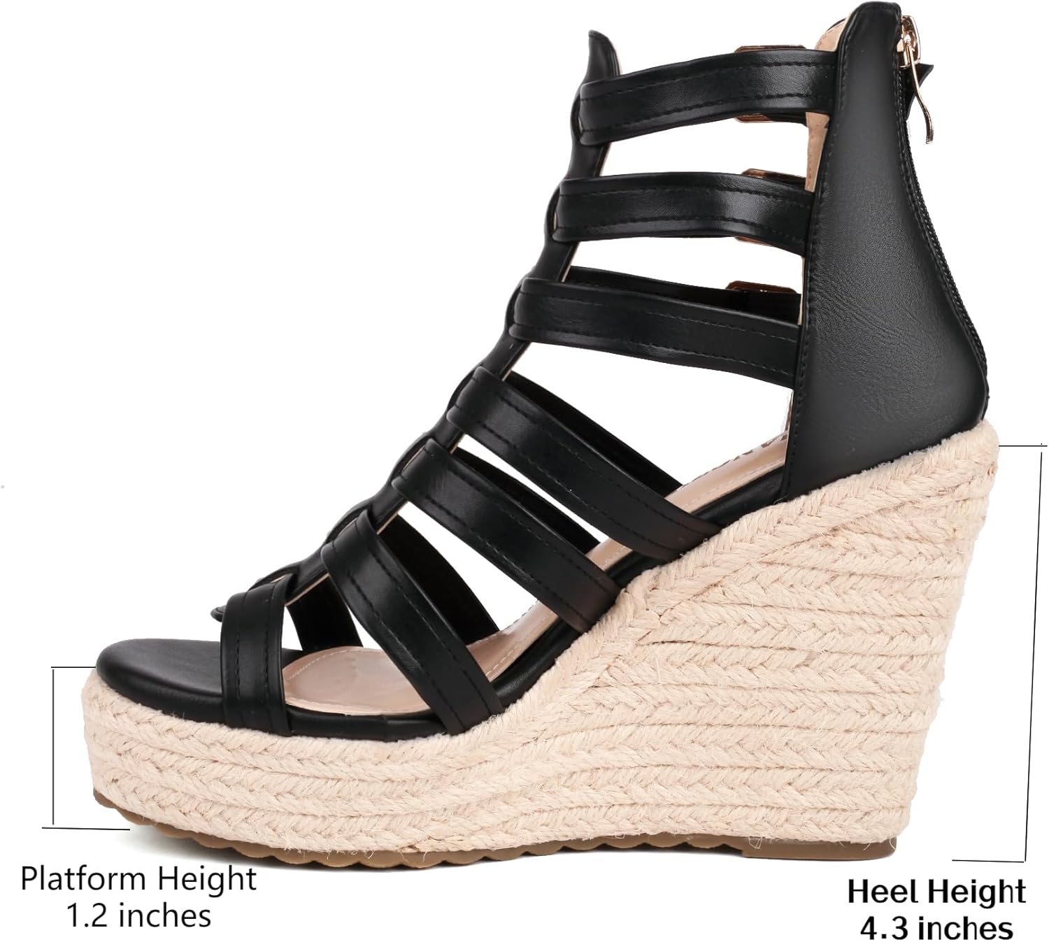 Women's Espadrilles Platform Wedge Sandals 4 Inch Adjustable Strappy with Back Zipper Open Toe Summer Vacation Dressy Wedge Heels - Image 4