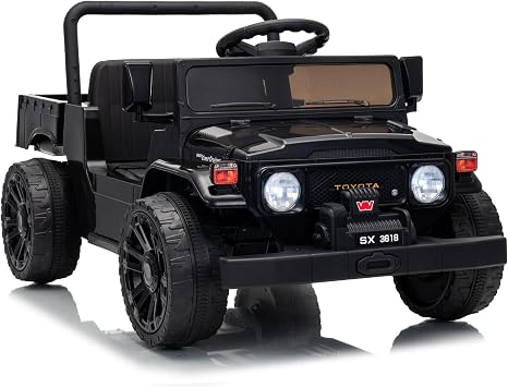sopbost 24V Licensed Toyota Land Cruiser Ride On Dump Truck w/Remote,Black | Electric Dump Bed, Parental Remote Control, 2WD, Soft Start, Electric Ride On Car for Kids 3-5 Years, Single Seater