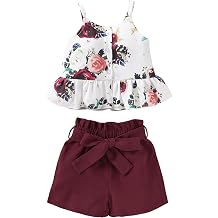Kucnuzki Toddler Baby Girl Clothes Summer Outfits Ruffle Sleeveless Linen Shirt Kid Short Set for Girl