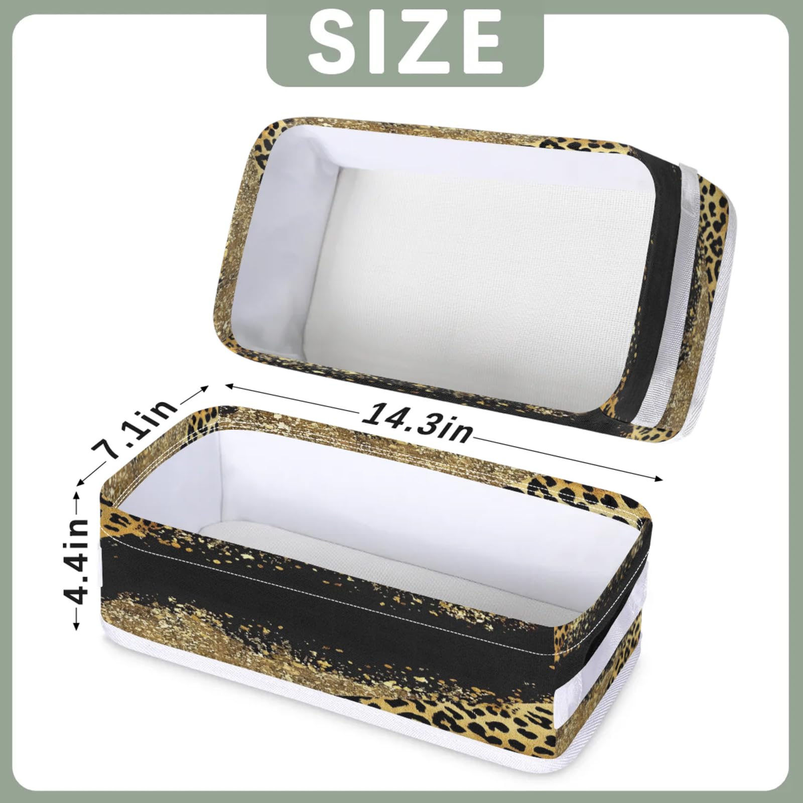 Tablerazzi Toilet Tank Topper Paper Basket with Handle, Brown Leopard Cheetah Bathroom Storage Basket for Organizing, Small Fabric Storage Bins for Bathroom Decor