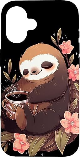 Funda para iPhone 13 Pro Max Sloth Beber Café Perezoso Perezoso amante de la cafeína