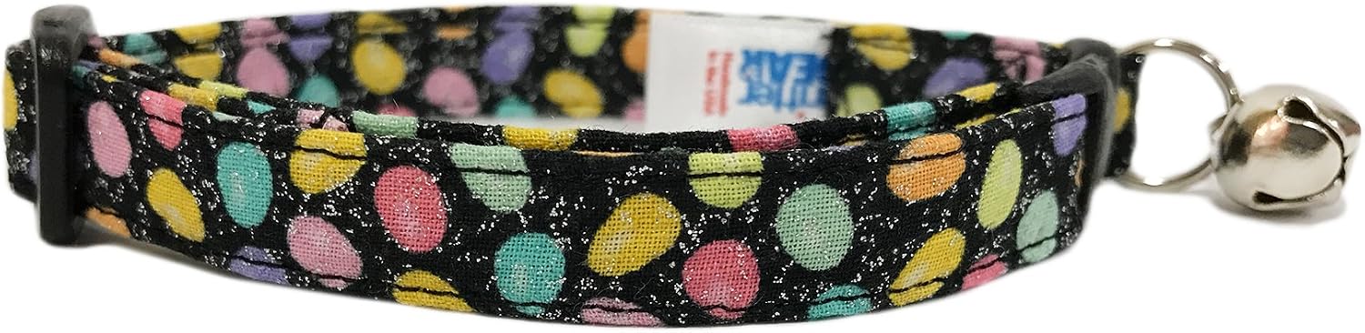 Breakaway Cat Collar in Black with Easter Mini Eggs and Glitter (U.S.A. Made)