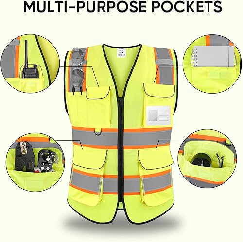 Miniatura 5 de TICONN Chaleco de seguridad reflectante de alta visibilidad clase II chaleco de malla para mujeres y hombres cumple con las normas ANSI