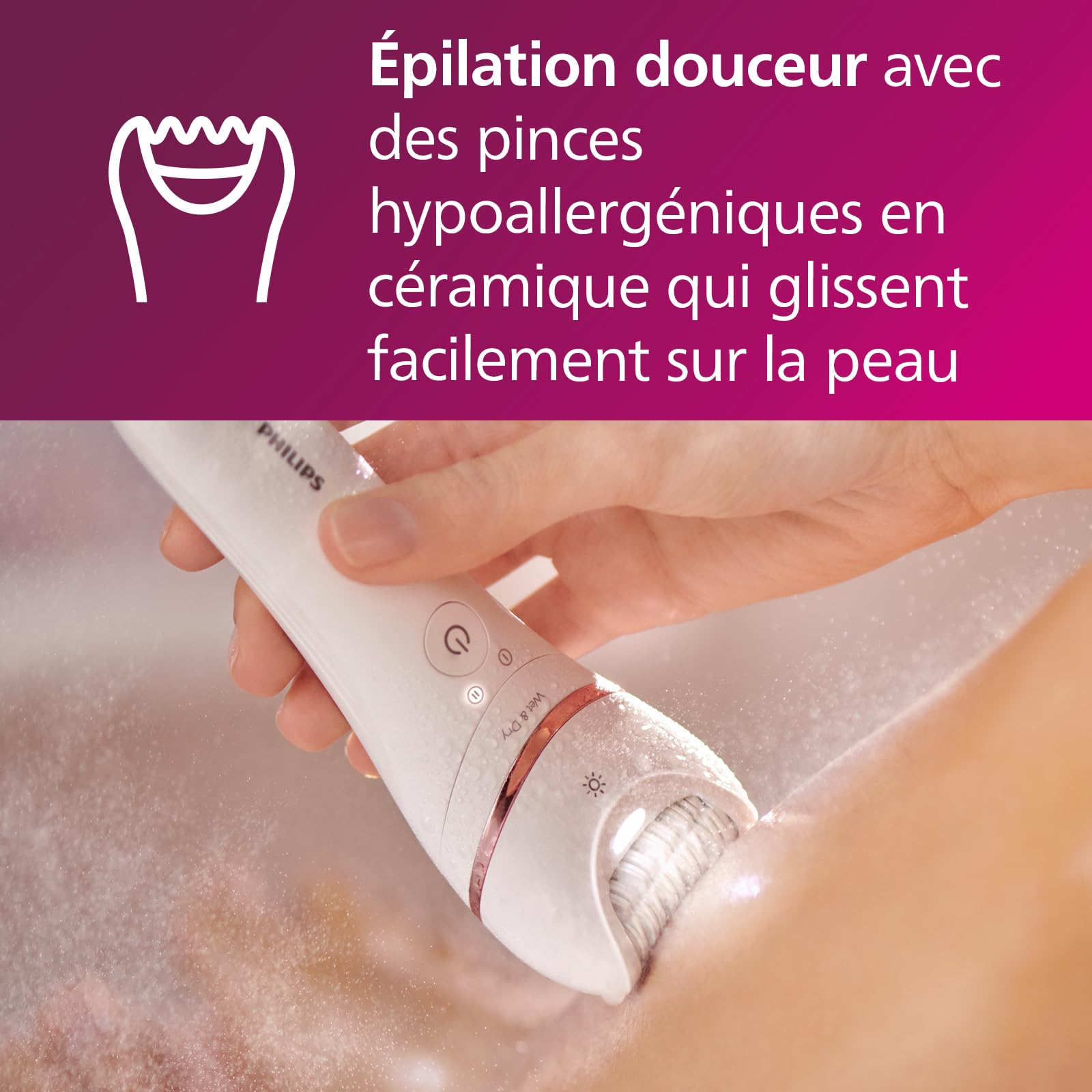 Philips Series 8000 - Epilateur Wet & Dry sans fil pour les jambes et le corps, avec 9 accessoires, rasoir, tondeuse, embout pédicure et embout exfoliant pour le corps, (modèle BRE740/10)