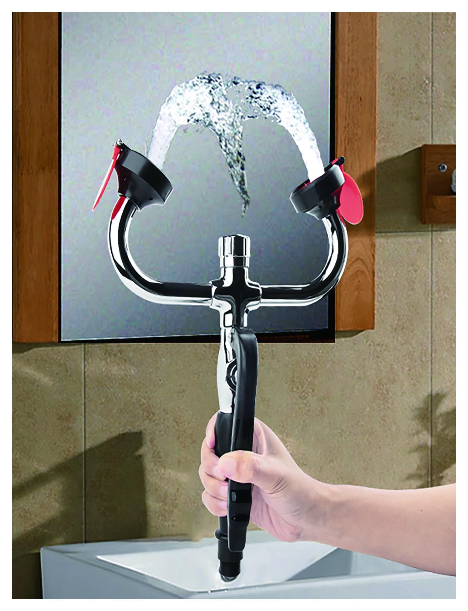 Estación lavaojos portátil con manguera de 140 cm, cabezal rociador for lavado facial y de ojos, kit de lavado de ojos for laboratorio industrial.