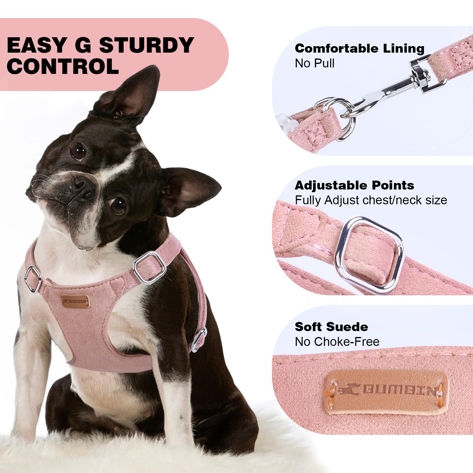 No Pull s Pettorina per cani con guinzaglio e collare multifunzione, rosa, S