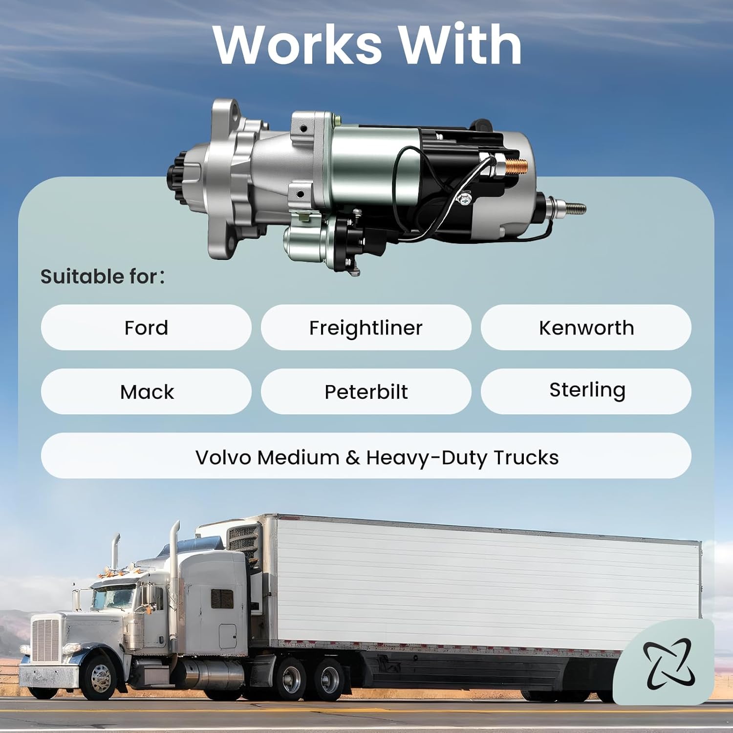 New 12V 39MT Truck Starter Motor Compatible with Ford Kenworth Freightliner Peterbilt Mack Sterling Volvo Medium & Heavy-Duty Trucks, Replaces 8200308 3103304 8201079 5284082 5284081 10461318 19011530