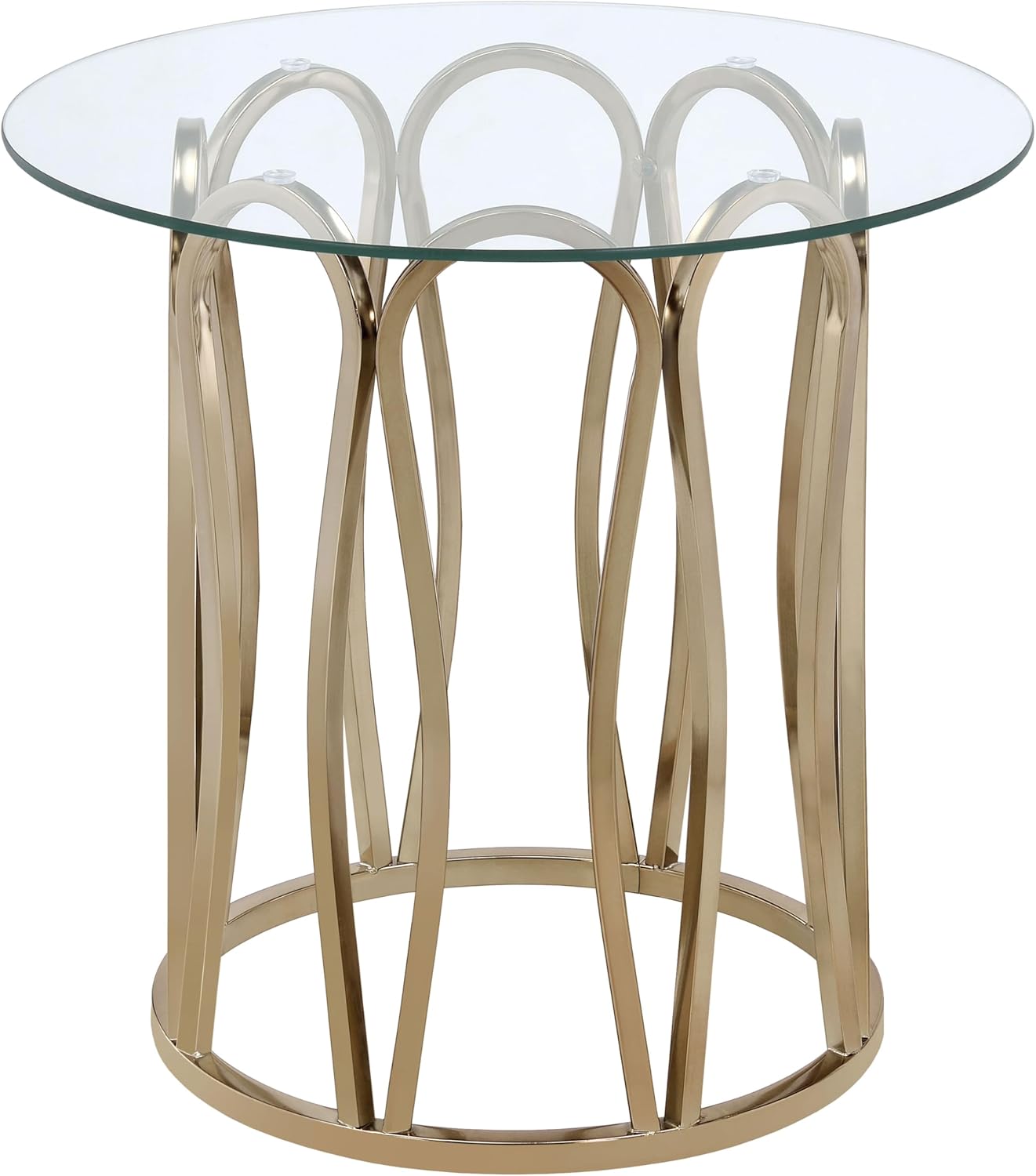 Coaster Home Furnishings - Monett - Round Glass Top End Table with Electroplated Chrome Metal Base and Geometric Design - Living Room - 24-Inch - Chocolate Chrome - 708057