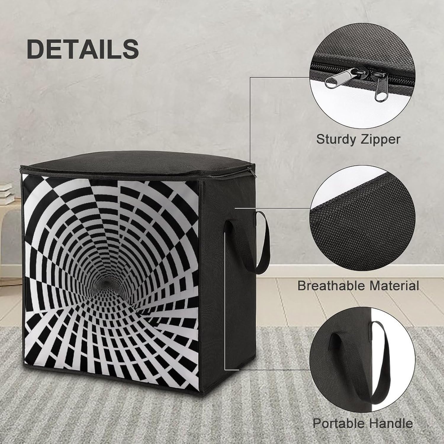 Quilt Storage Bag,Visual Illusion Printed Large Foldable Storage Container Portable Travel Storage Bag for Blankets, Quilts, Clothes, Comforter, Bedding And Pillows